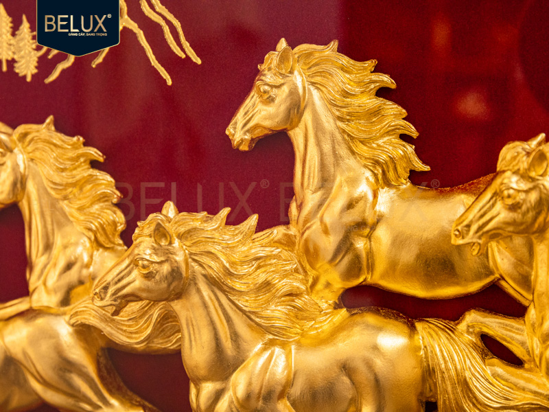 Tranh Ngựa Bát Mã Cát Tường dát vàng 24k 130x66cm